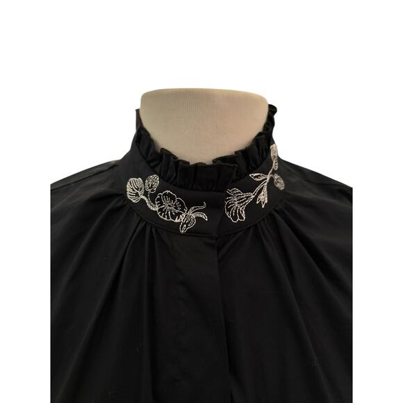 Vivetta Black Tunic Top Italy Sz 40 Oversized Romantic Embroidery Made in Italy - Picture 4 of 14